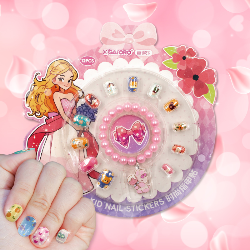 GATORO 12 pcs Kids Nail Stickers Set 1pcs Acrylic charm bracelet | Suction Card Set