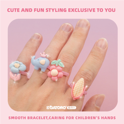 GATORO 8 PCS Cartoon Pattern Resin Ring | Suction Card Set