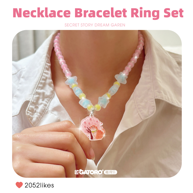 GATORO 1 pcs cartoon pendant necklace 1 pcs acrylic cartoon pendant bracelet 2 pcs acrylic cartoon ring | Suction Card Set