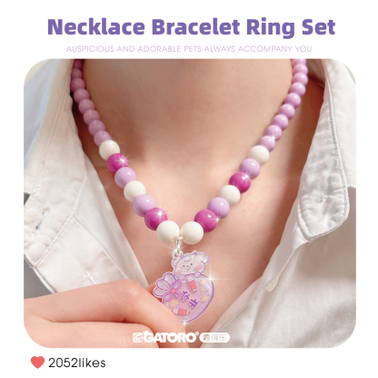 GATORO 1 pcs cartoon pendant necklace 1 pcs acrylic cartoon pendant bracelet 2 pcs acrylic cartoon ring | Suction Card Set
