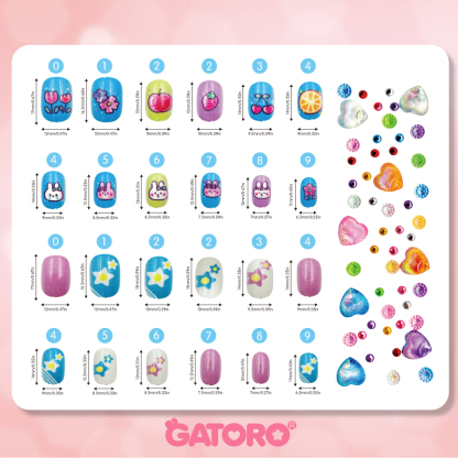 GATORO 24 Glitter Nail Stickers 2 Cartoon Rings | Suction Card Set