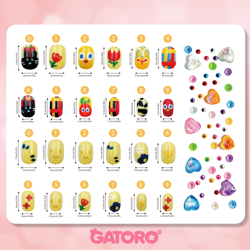 GATORO 24 Glitter Nail Stickers 2 Cartoon Rings | Suction Card Set