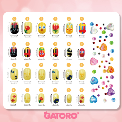 GATORO 24 Glitter Nail Stickers 2 Cartoon Rings | Suction Card Set