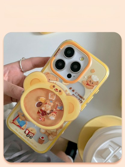 เคสโทรศัพท์มือถือลายหมีเนยพร้อมขาตั้งมือถือแบบแม่เหล็ก
