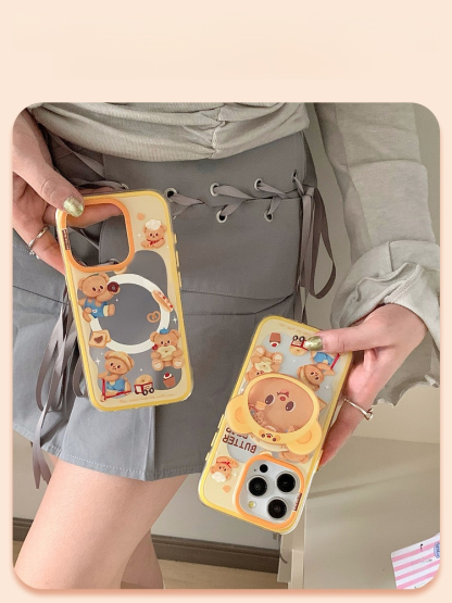 เคสโทรศัพท์มือถือลายหมีเนยพร้อมขาตั้งมือถือแบบแม่เหล็ก