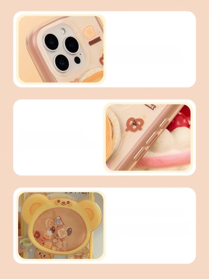 เคสโทรศัพท์มือถือลายหมีเนยพร้อมขาตั้งมือถือแบบแม่เหล็ก