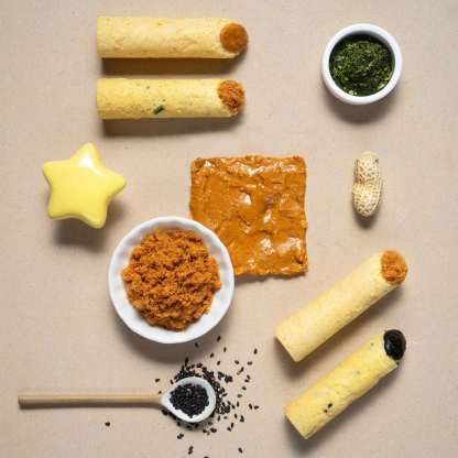Filled egg rolls with pork floss, seaweed, peanut and sesame.