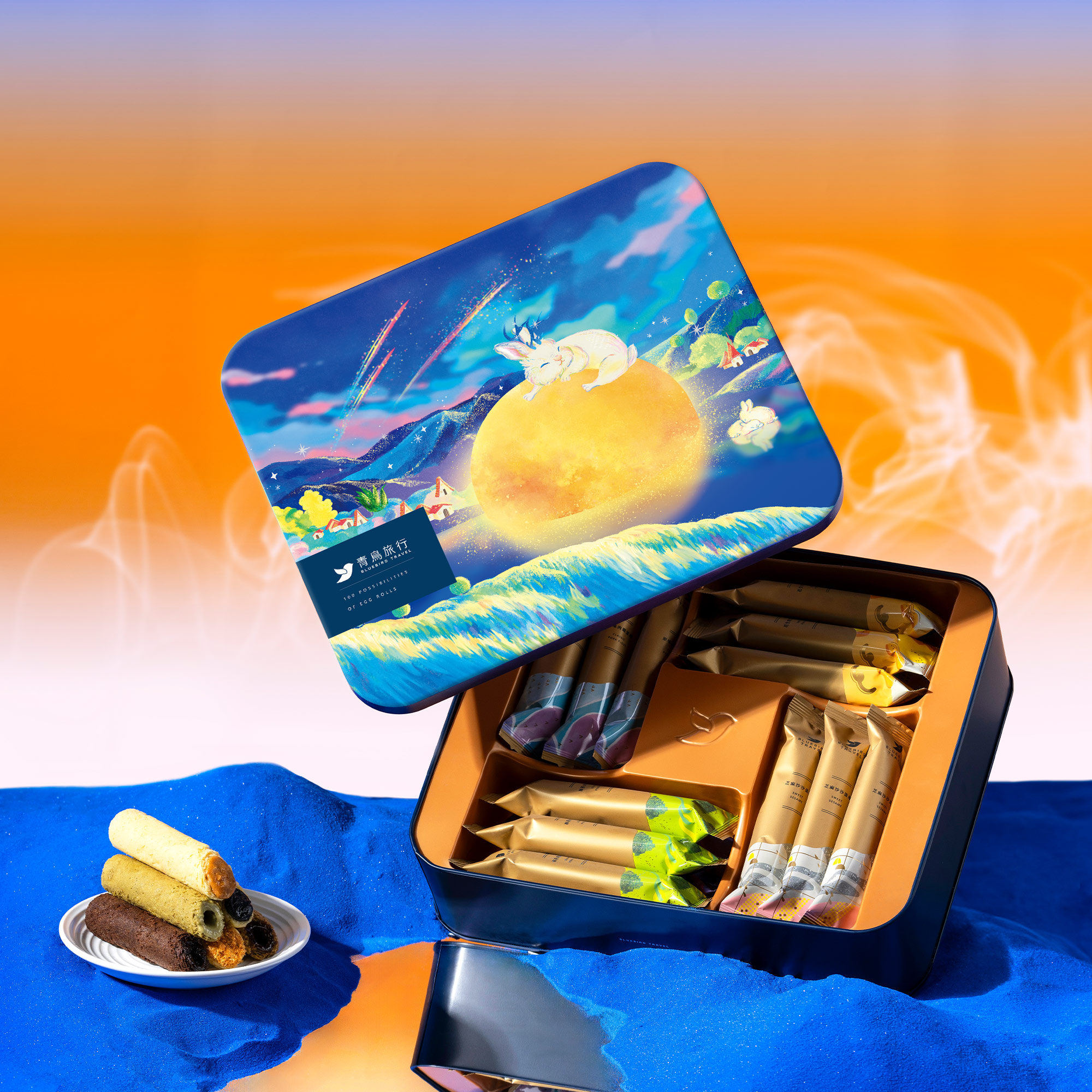 Bluebird Travel Mid-Autumn 2026 Premium Tasting Collection with 24 filled egg rolls.