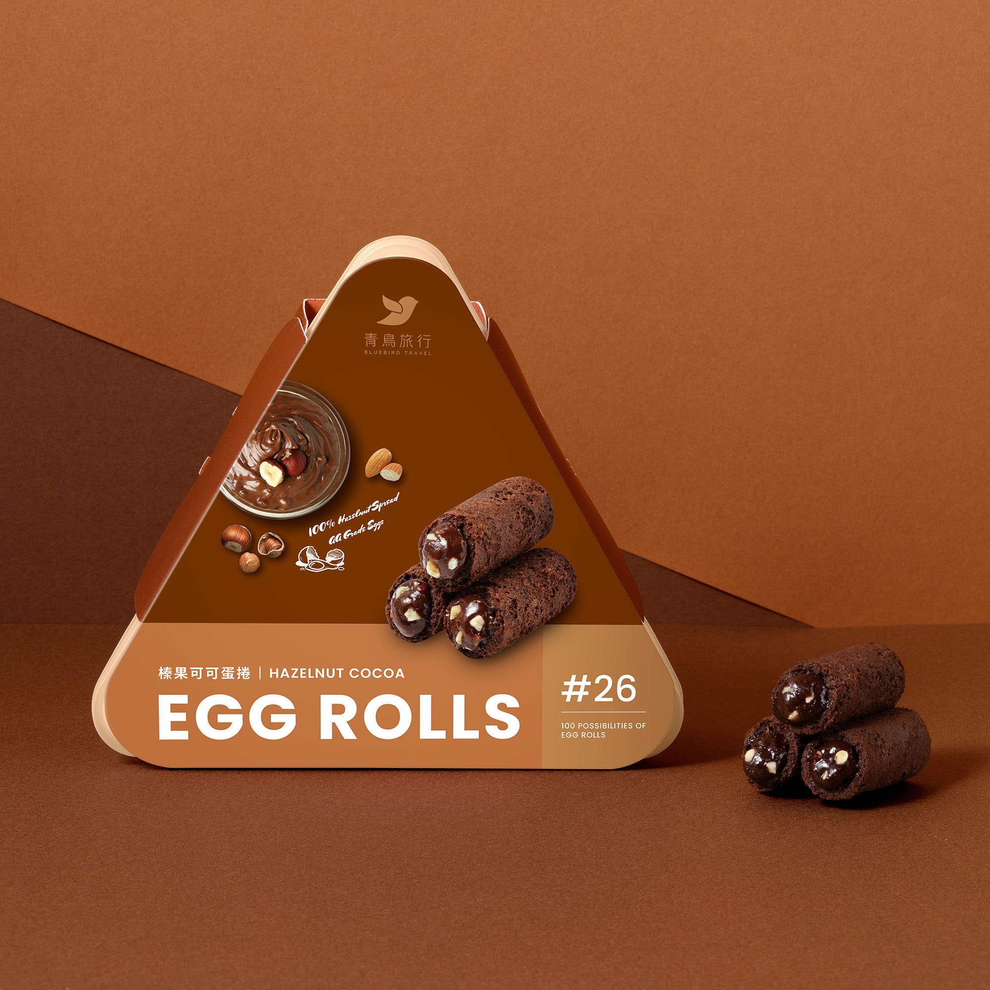 Hazelnut Cocoa Mini Egg Roll Share Box with filled egg rolls.