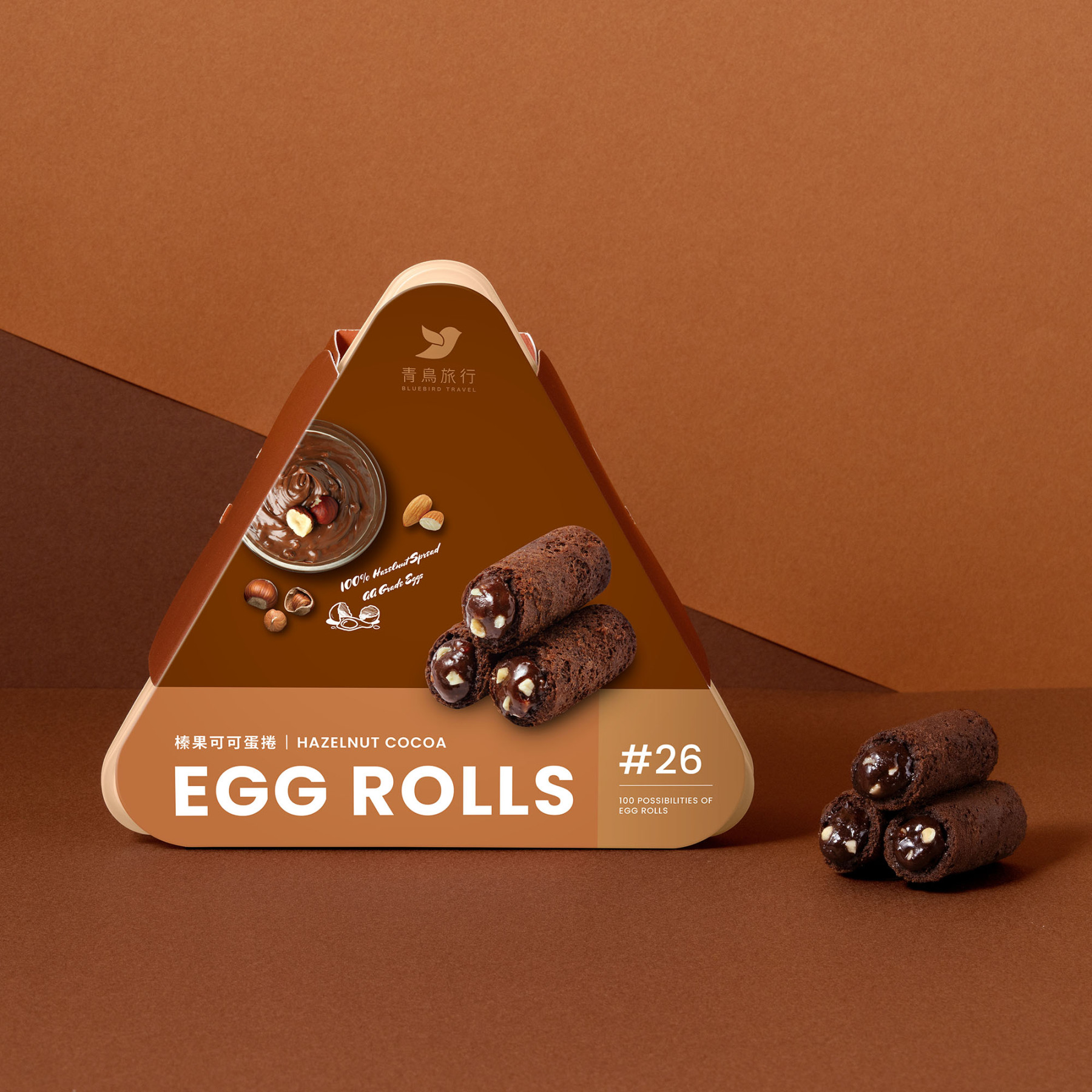 Hazelnut Cocoa Mini Egg Roll Share Box with filled egg rolls.