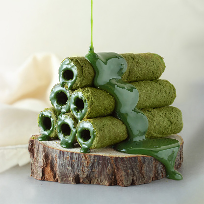 Matcha Chocolate Filled Egg Rolls with crispy buttery shell and smooth matcha chocolate filling
