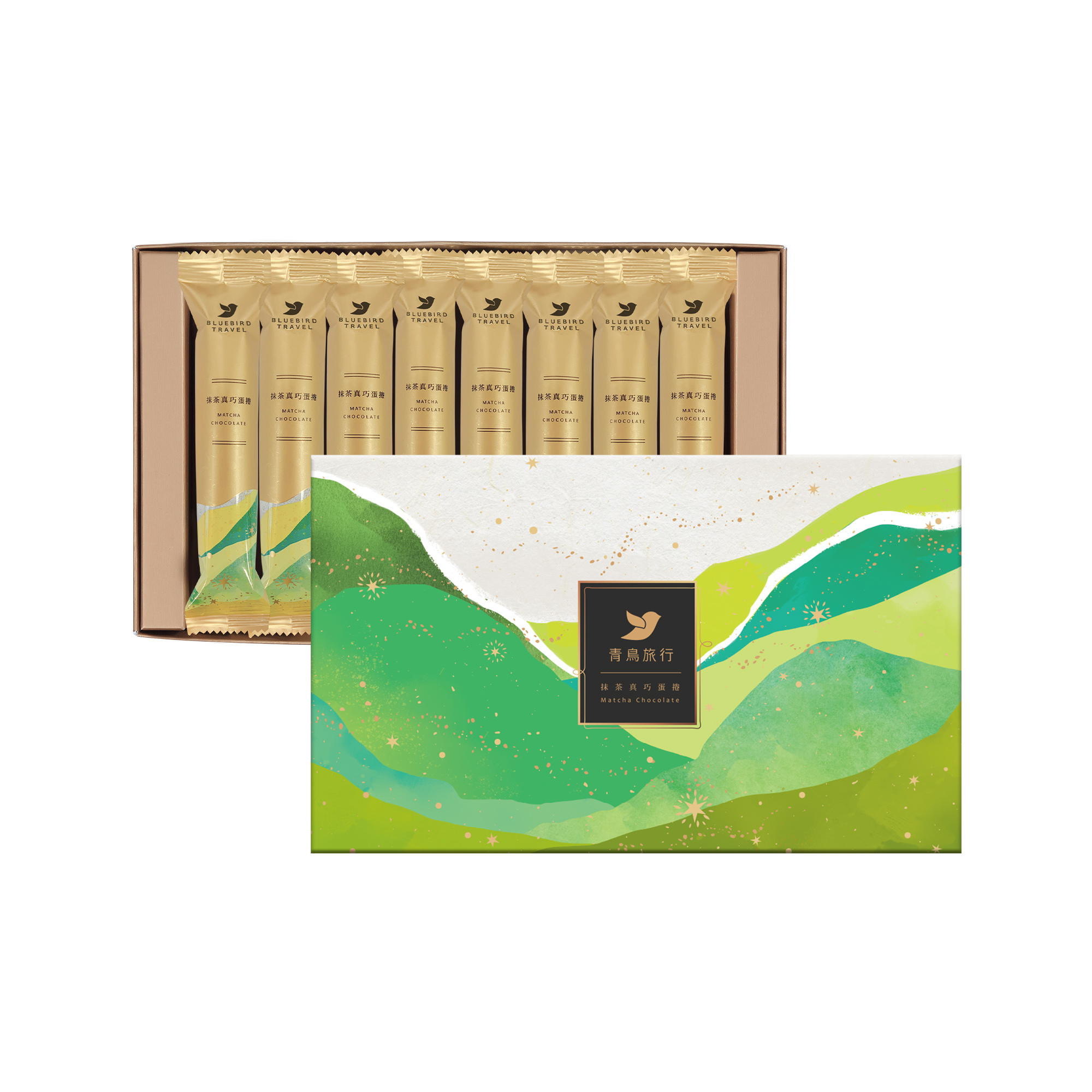 Bluebird Travel Singapore Matcha Chocolate Filled Egg Rolls in 8 packs gift box