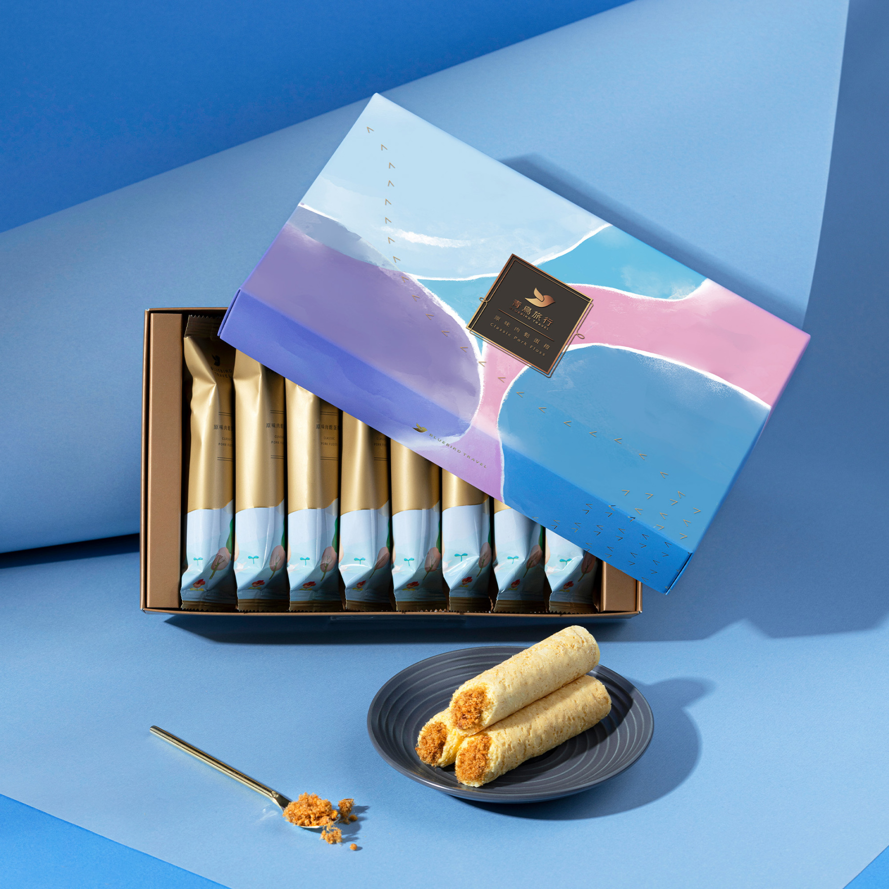 Classic Pork Floss Filled Egg Rolls travel box with savoury flavour and rich buttery aroma