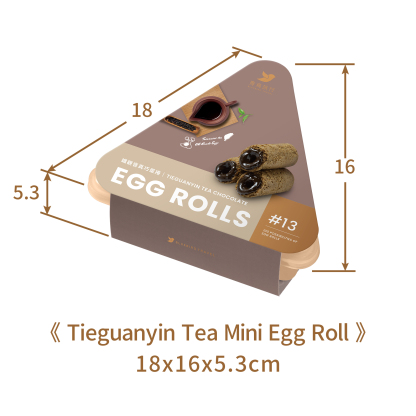 Tieguanyin tea chocolate mini egg roll share box size 18x16x5.3cm packaging dimensions.