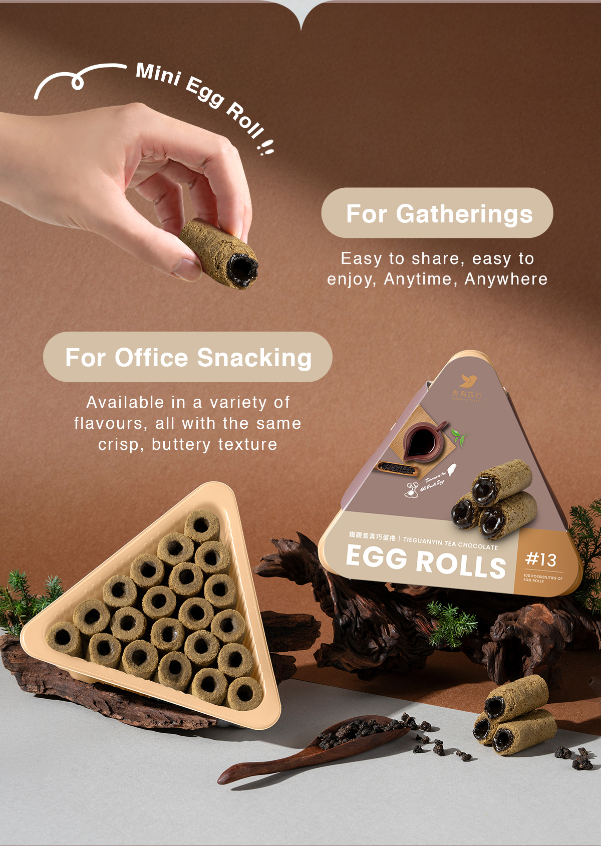 Mini egg rolls for gatherings and office snacking tea chocolate flavour share box