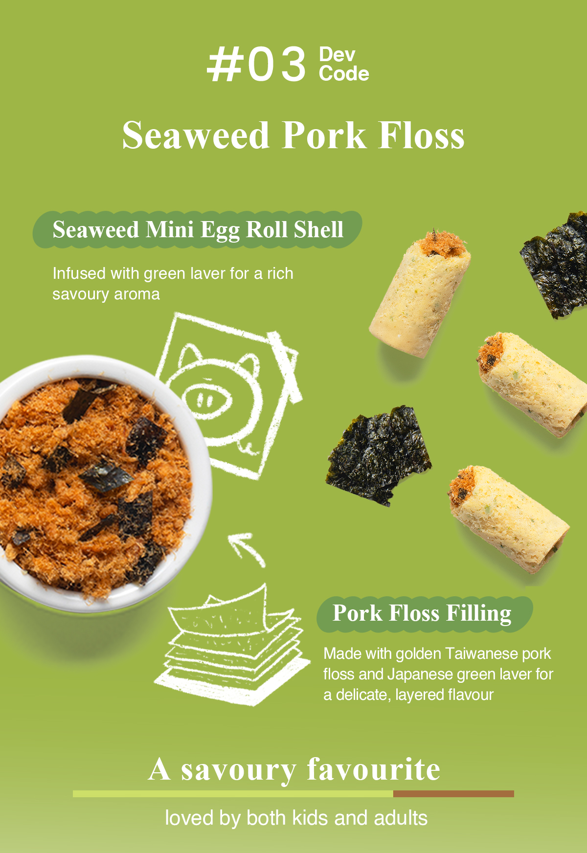 seaweed pork floss egg rolls ingredients breakdown seaweed shell pork floss filling