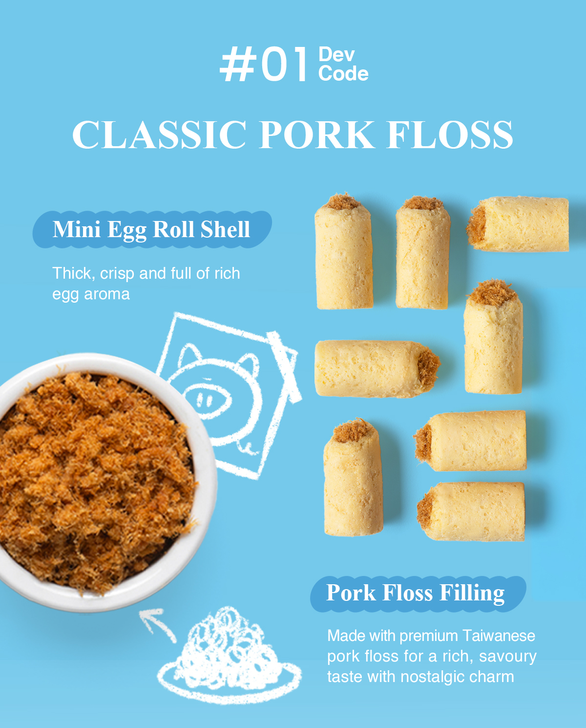 mini egg roll shell and pork floss filling ingredient breakdown