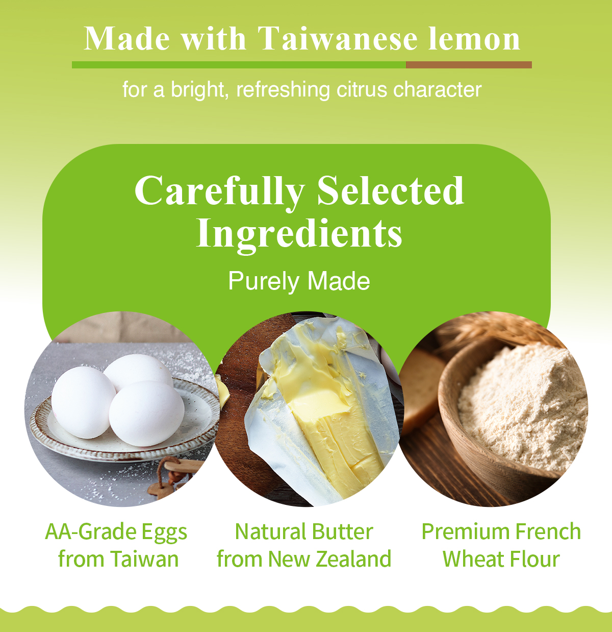 premium ingredients egg butter flour used in lemon mini egg rolls