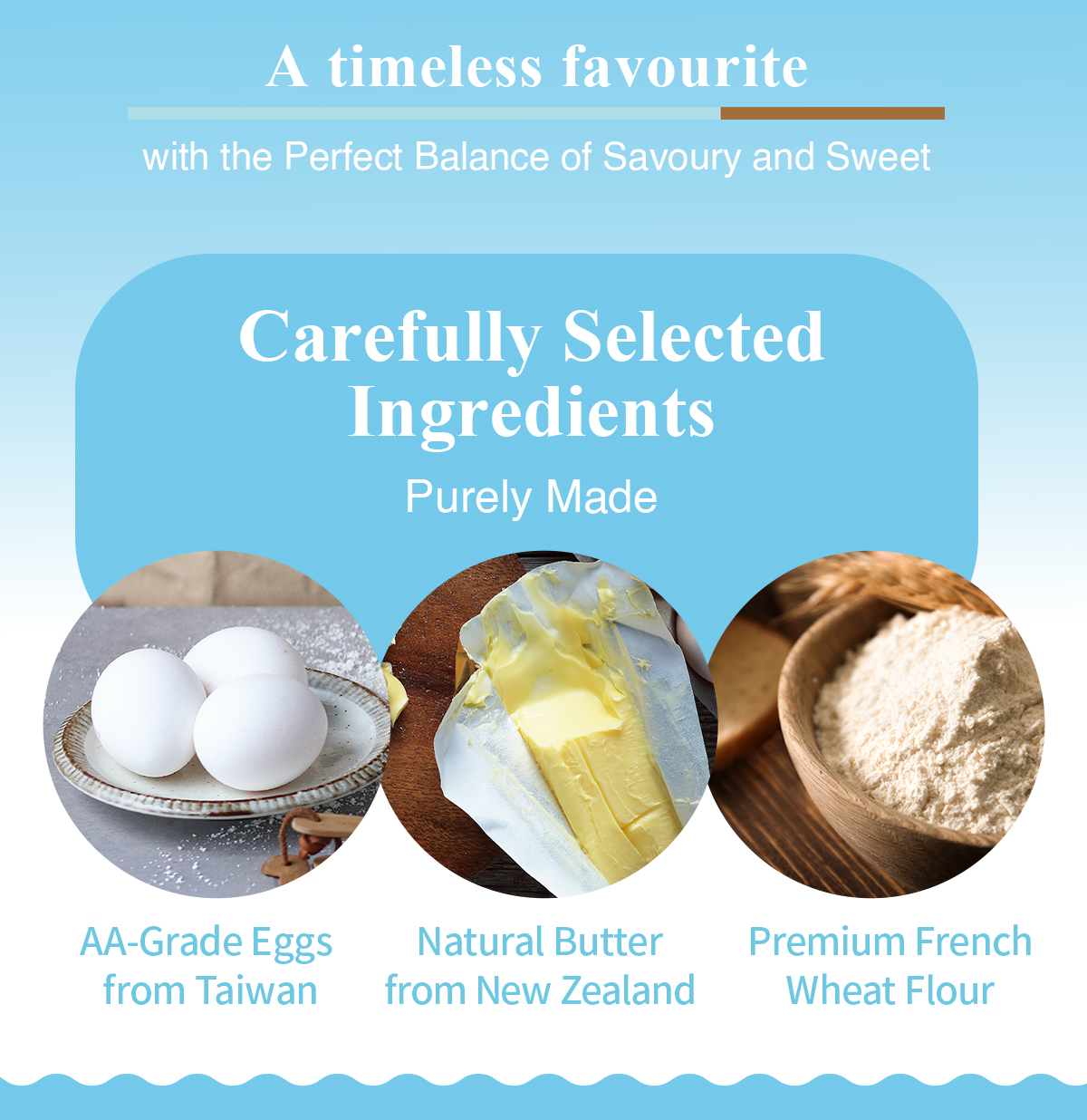 premium ingredients eggs butter and flour for egg rolls singapore