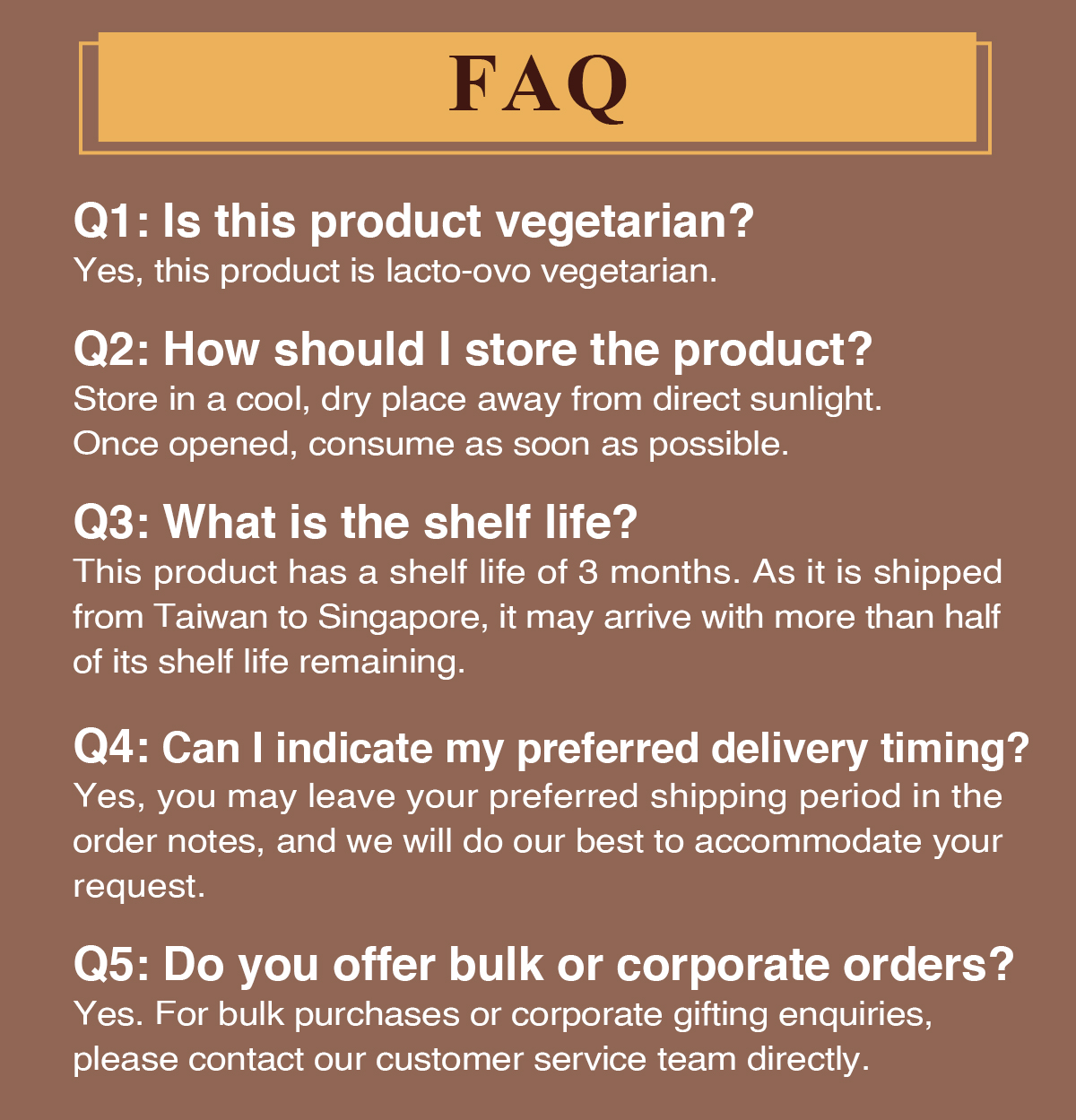 Dark chocolate mini egg rolls product FAQ and storage information