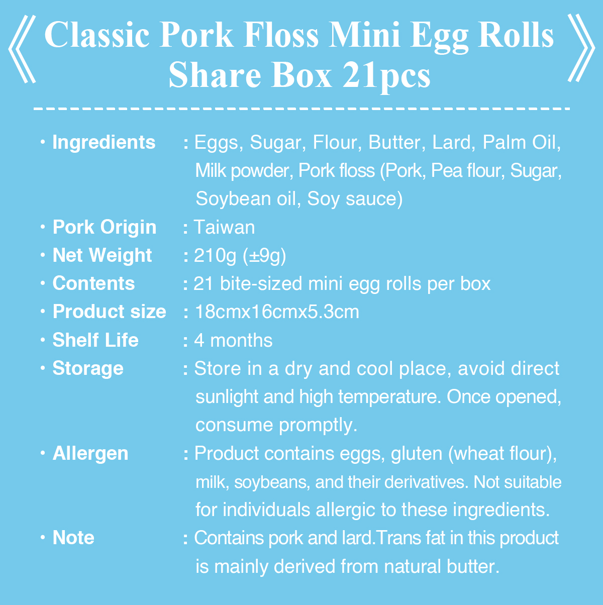Pork floss mini egg rolls ingredients and product information singapore.