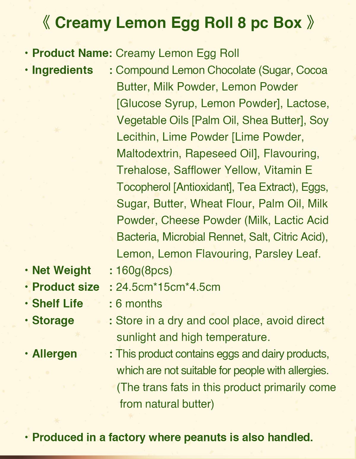 Ingredient about Creamy Lemon Filled Egg Rolls.