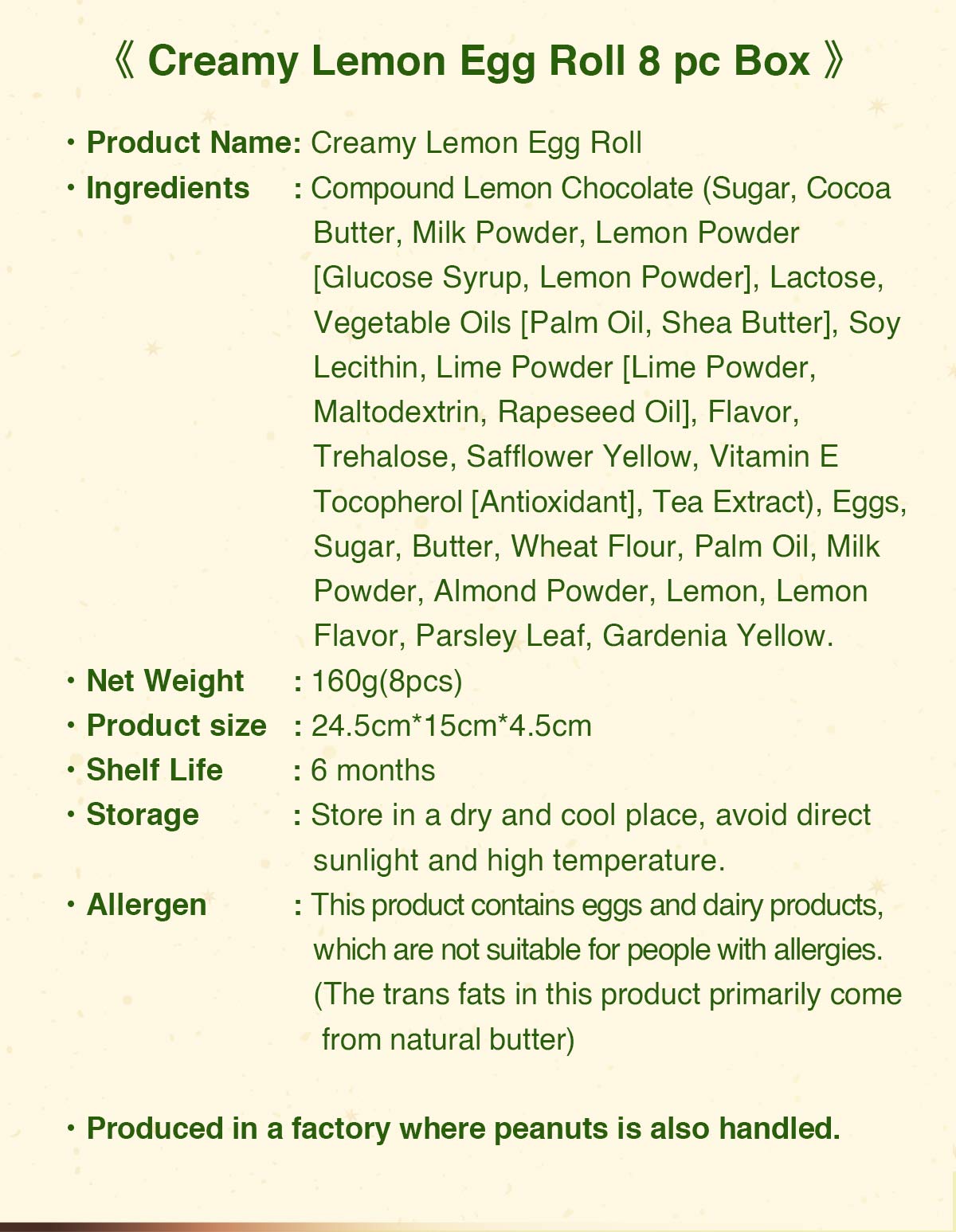 Ingredient about Creamy Lemon Filled Egg Rolls.