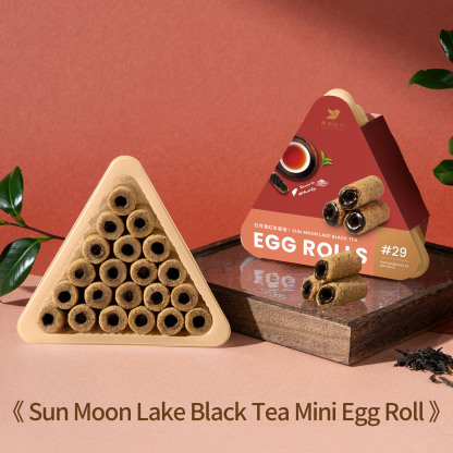 Sun Moon Lake Black Tea mini egg roll share box opened with 21 bite sized egg rolls.