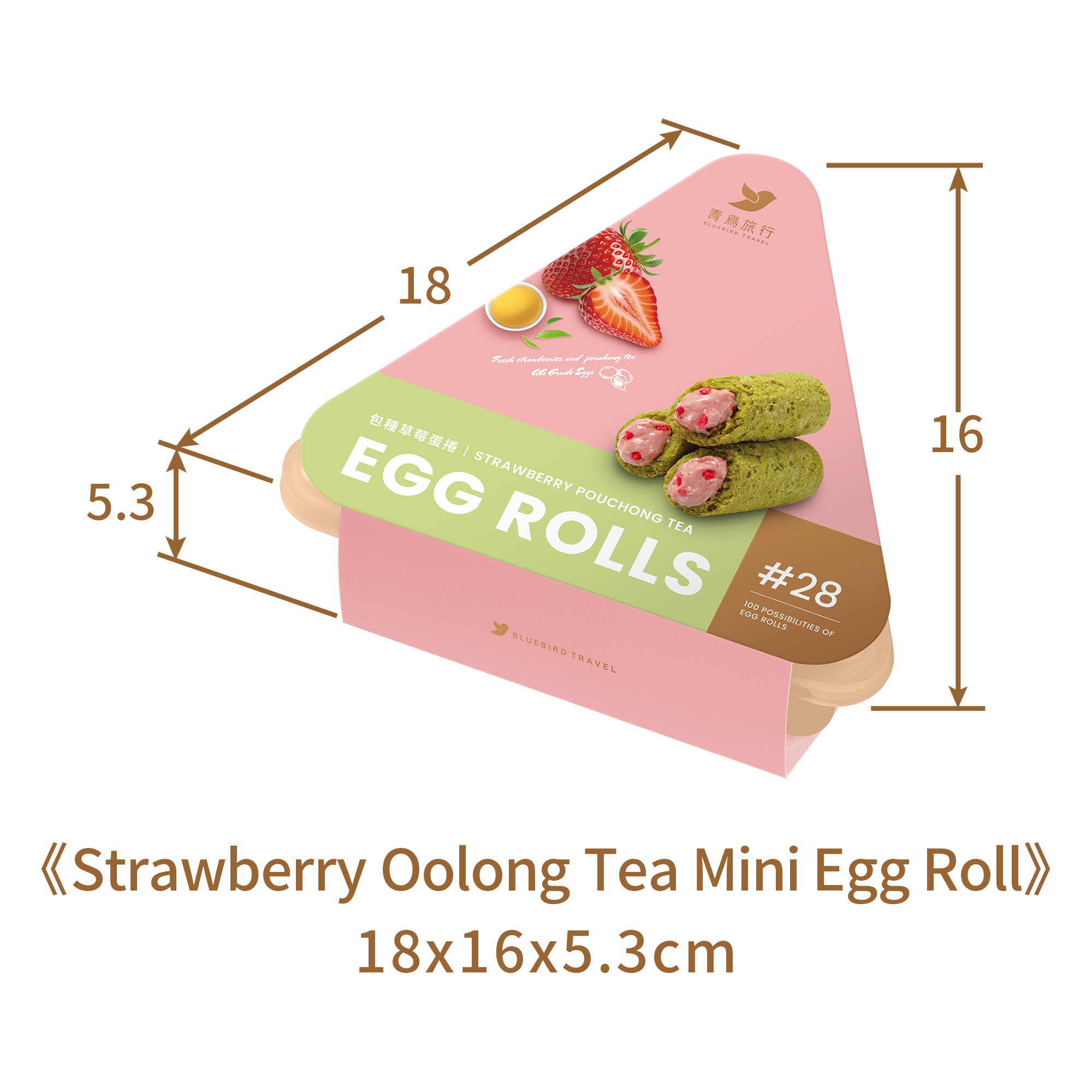 Strawberry Oolong Tea Mini Egg Roll Share Box dimensions 18 by 16 by 5.3 cm.