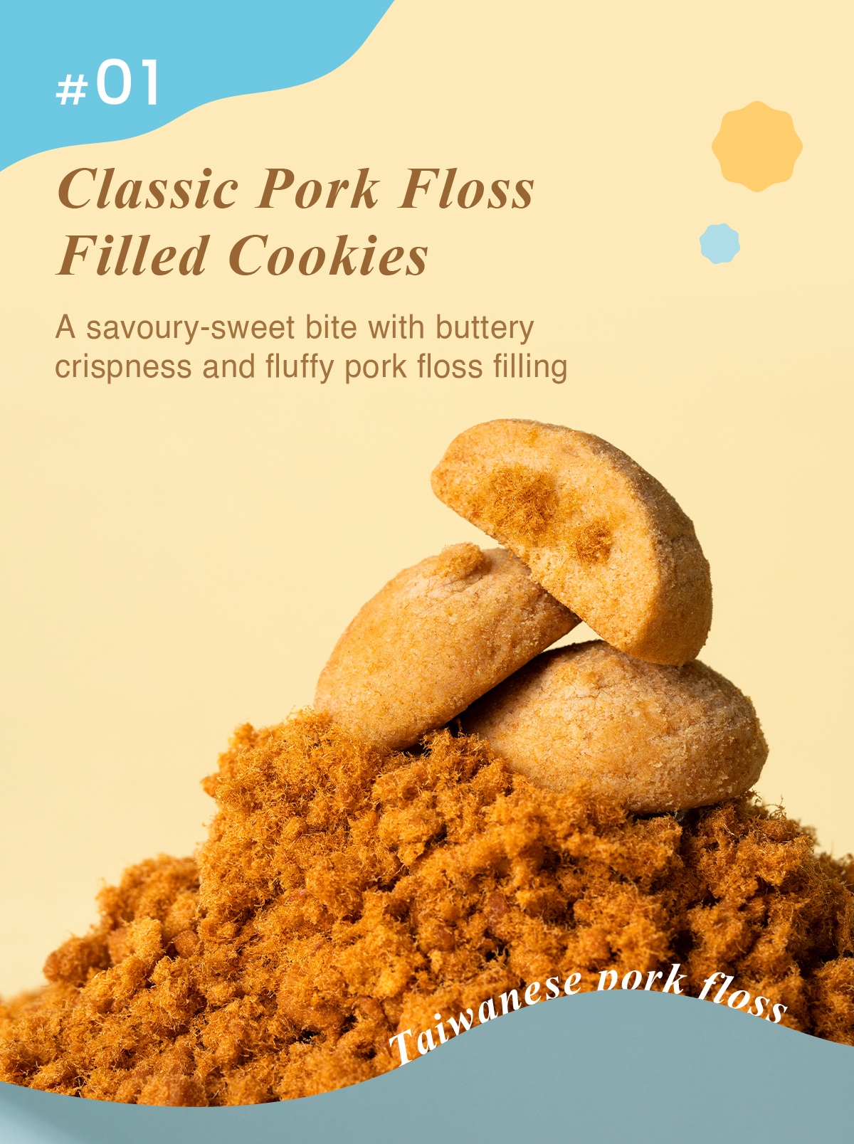 Classic Pork Floss Filled Cookies with fine Taiwanese pork floss filling.