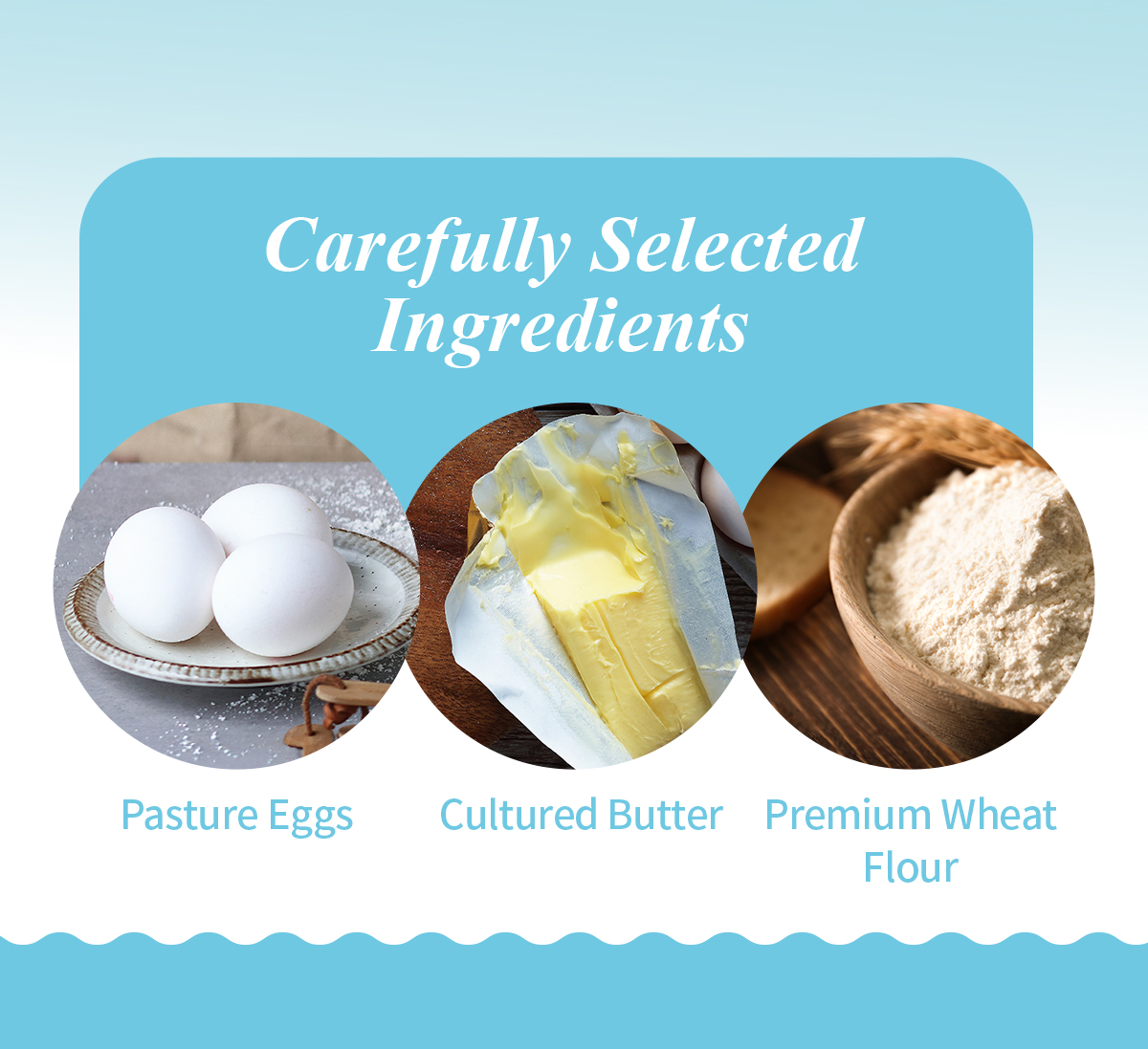 Eggs, butter and wheat flour used for the filled cookies.