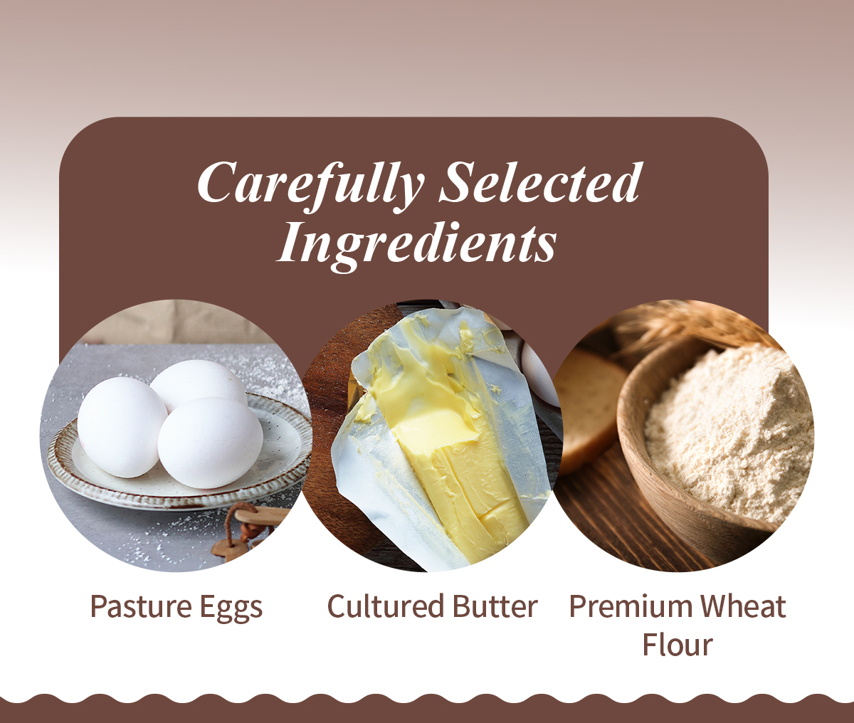 Eggs, butter and wheat flour used for the filled cookies.