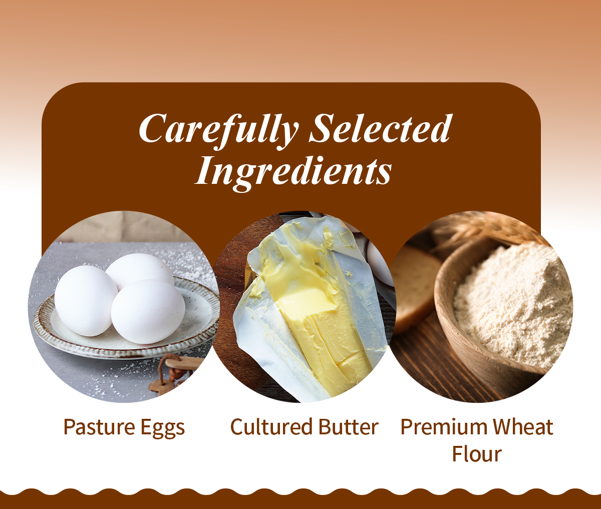 Eggs, butter and wheat flour used for the filled cookies.