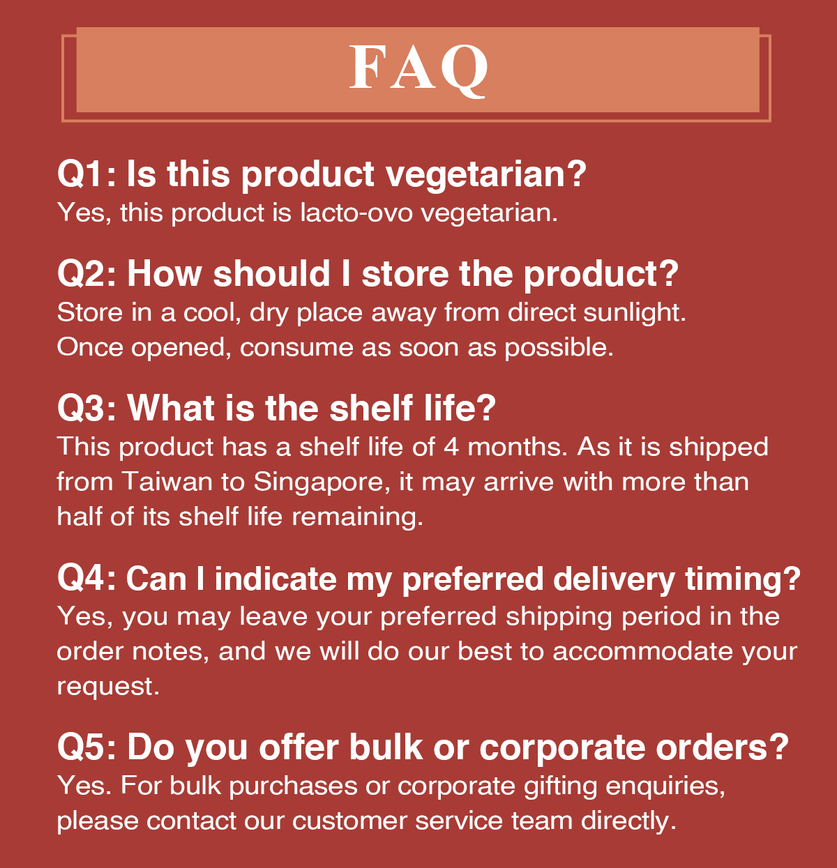 Sun Moon Lake Black Tea mini egg roll FAQ for storage shelf life and bulk orders.