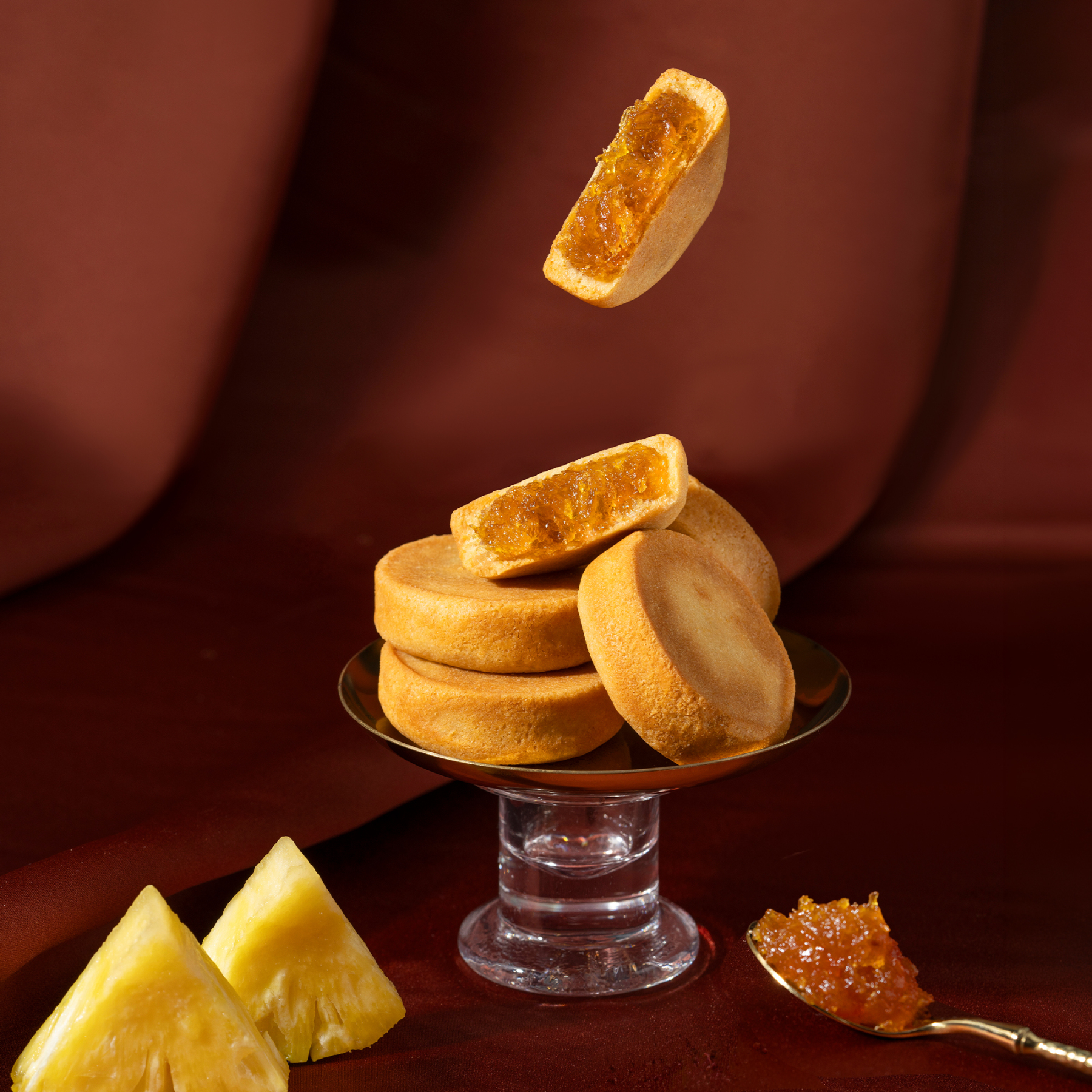 Pineapple cakes with sweet-tart pineapple filling and fresh pineapple.