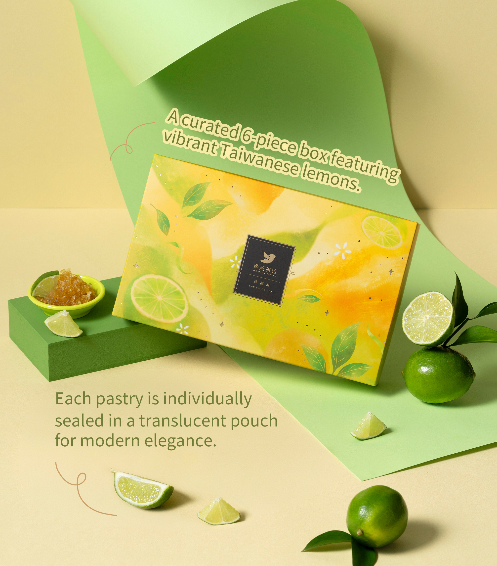 Six-piece Lemon Pastry box with individually packed pastries.