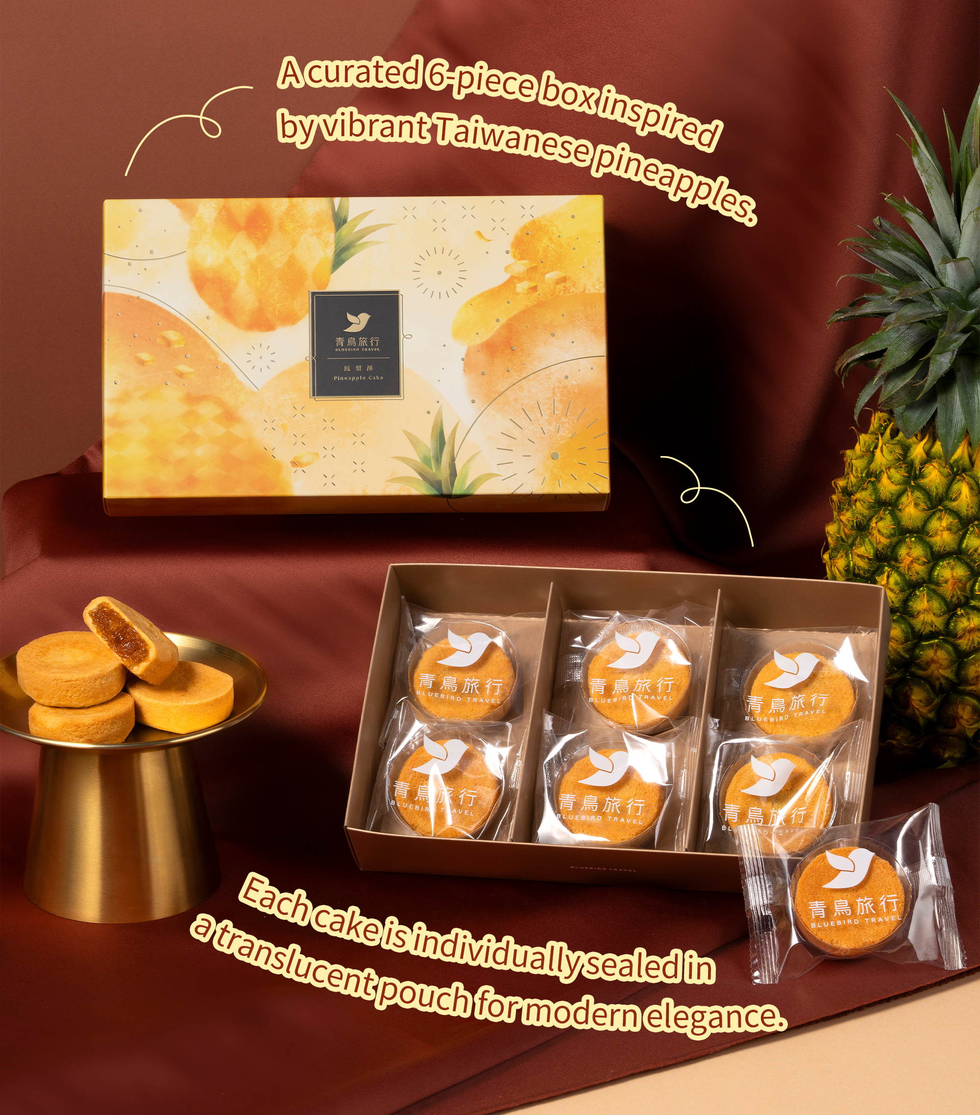 Six-piece Pineapple Cake box with individually packed pastries.