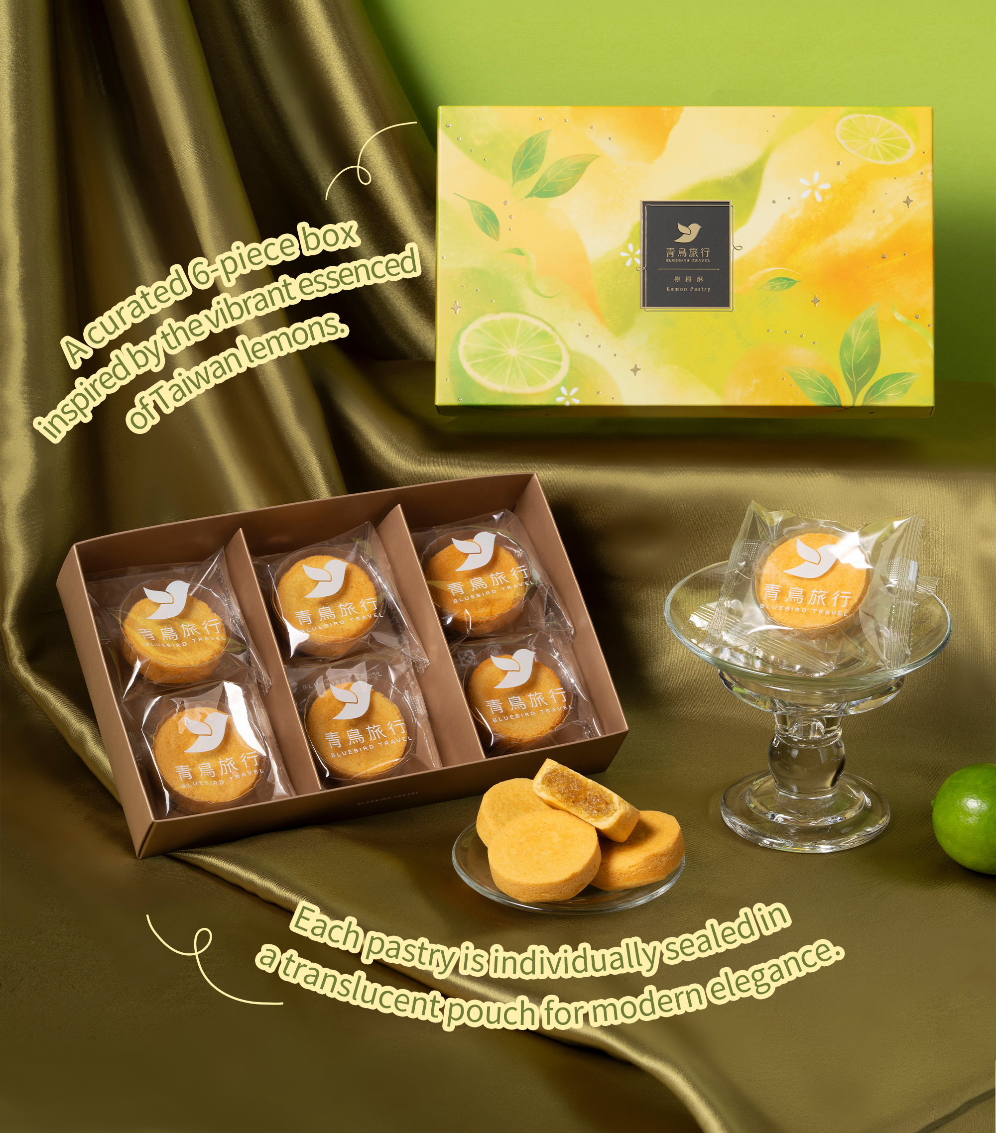 Six-piece Lemon Pastry box with individually packed pastries.