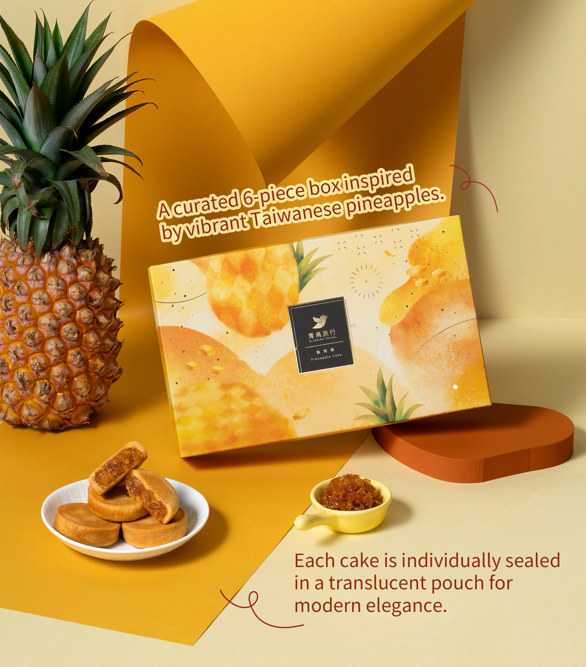 Six-piece Pineapple Cake box with individually packed pastries.