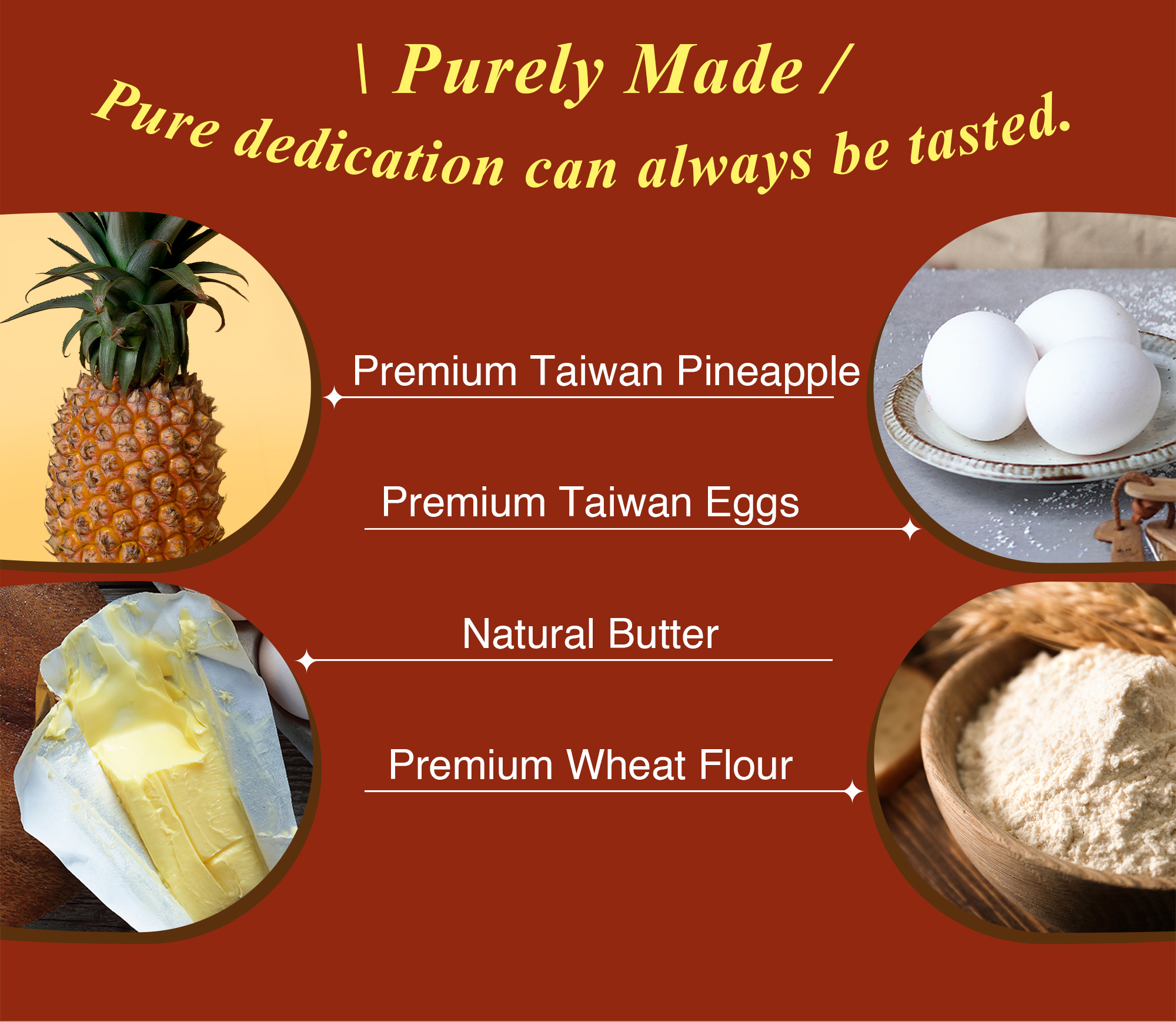 Key ingredients for Pineapple Cake including pineapple, eggs, butter and wheat flour.