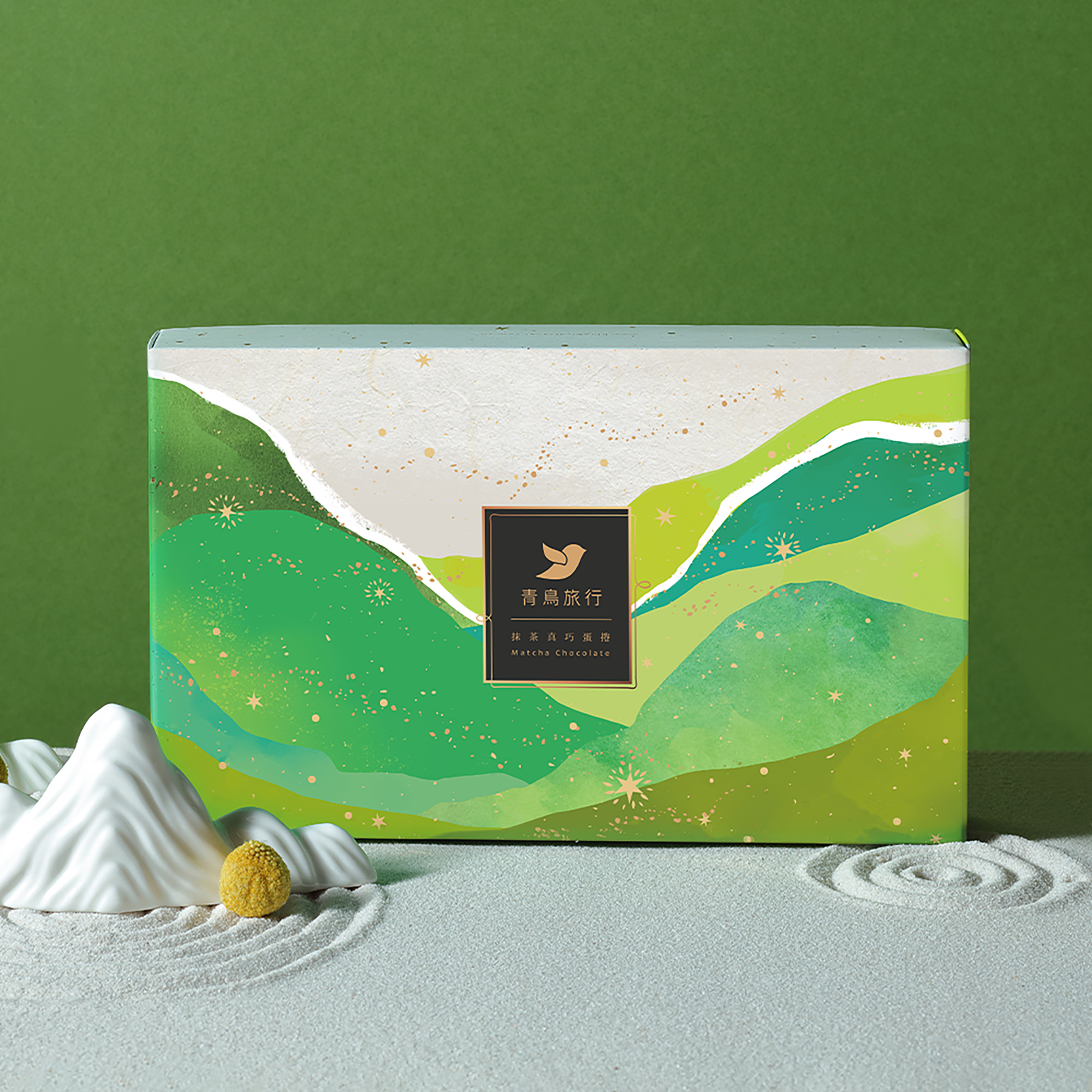 Matcha Chocolate Filled Egg Rolls travel box with earthy matcha notes and rich chocolate filling