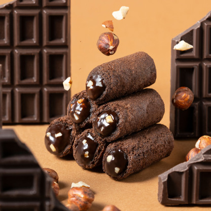 Hazelnut Cocoa Mini Egg Rolls with chocolate and hazelnuts.