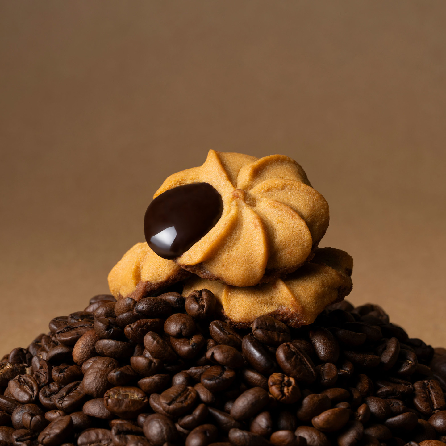 Sea salt mocha filled cookies with coffee beans and chocolate centre.