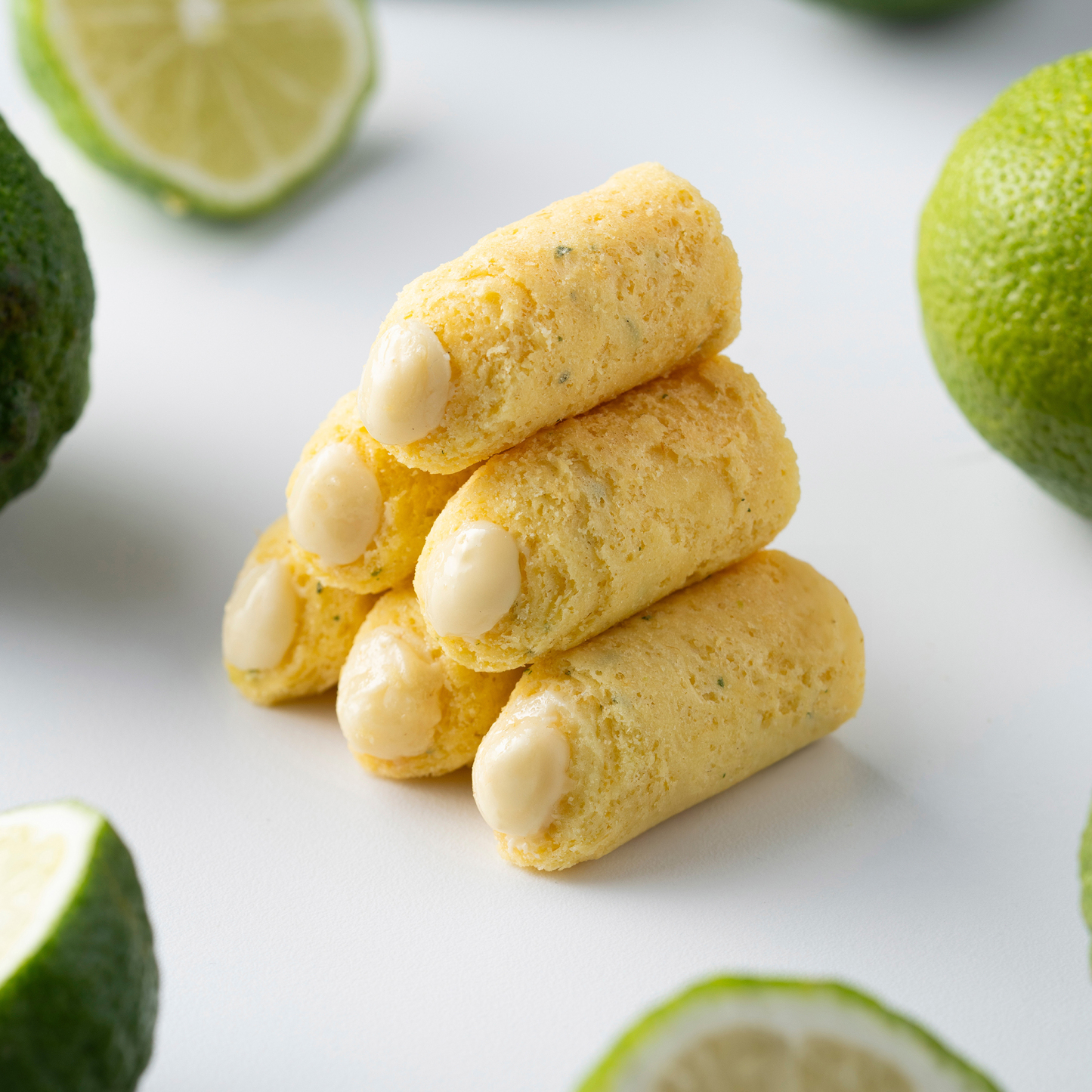 creamy lemon filled mini egg rolls close up crispy texture citrus filling