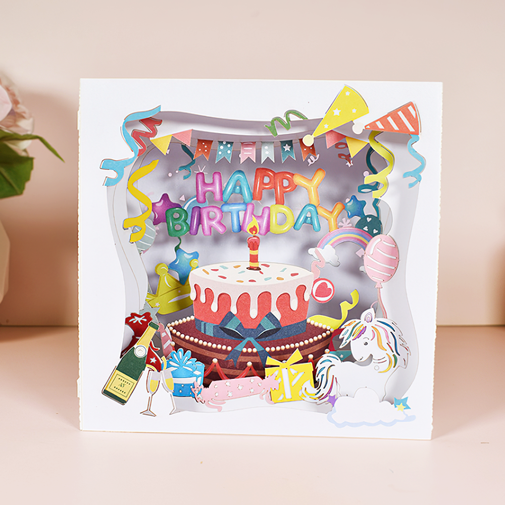 Happy Birthday Card 3D Pop-up Blessing Card Box Shape Birthday Gift Card for Him or Her