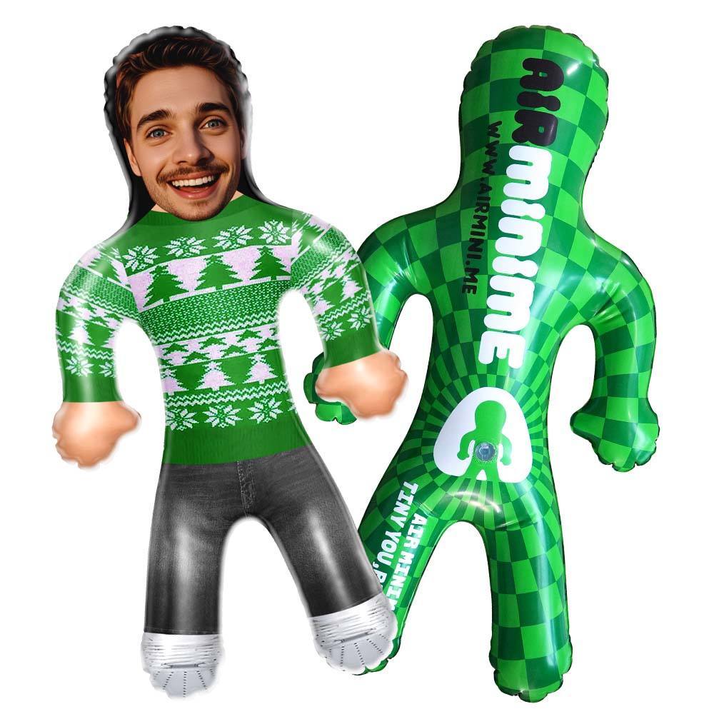 Custom Face Blow Up Doll In Green Christmas Jumper Air Minime Doll Funny Inflatable Christmas Gift