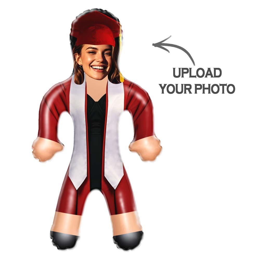 Custom Inflatable Doll Red Gown & Pirate Hat Style Graduation Personalized Face Air Minime Doll