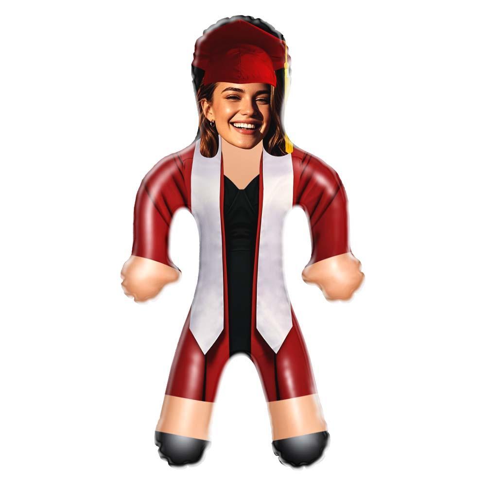 Custom Inflatable Doll Red Gown & Pirate Hat Style Graduation Personalized Face Air Minime Doll