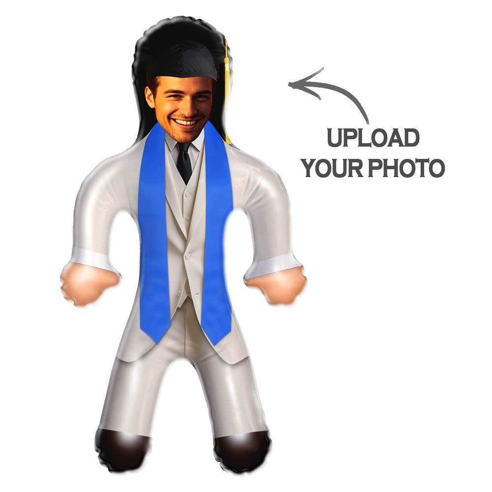 Custom Graduation Suit Style Face Air Minime Doll White Suit & Blue Stole Inflatable Doll