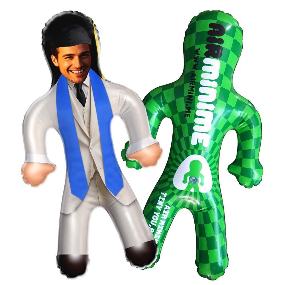 Custom Graduation Suit Style Face Air Minime Doll White Suit & Blue Stole Inflatable Doll